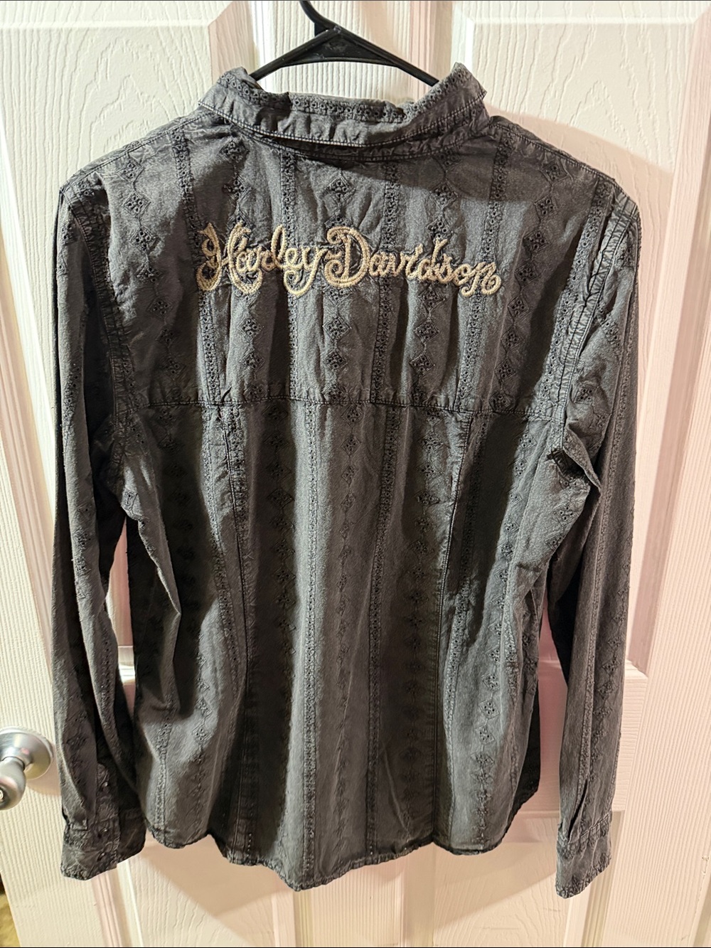Harley-Davidson Black Long-Sleeve Shirt with Tan Embroidery